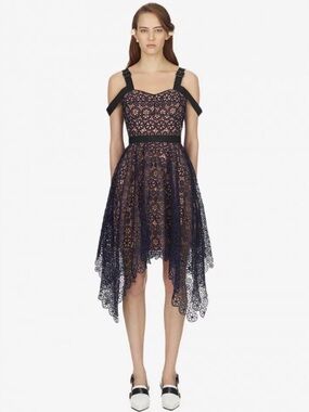 Self-Portrait Circle Blue Lace Dress Midi US 4 Navy Asymmetric
